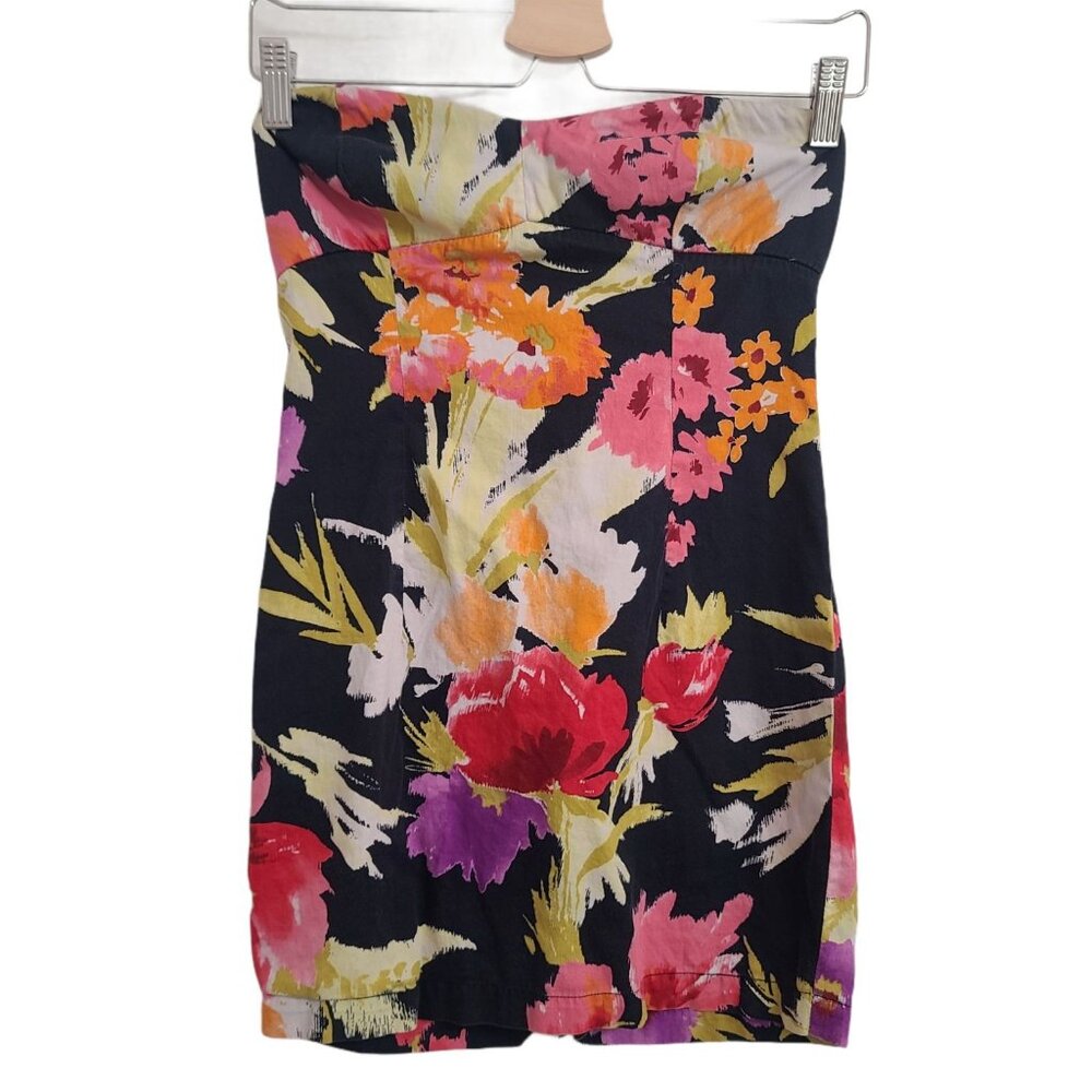 Forever 21 Dress Juniors Small Black Floral Print Mini Strapless Cotton Blend
